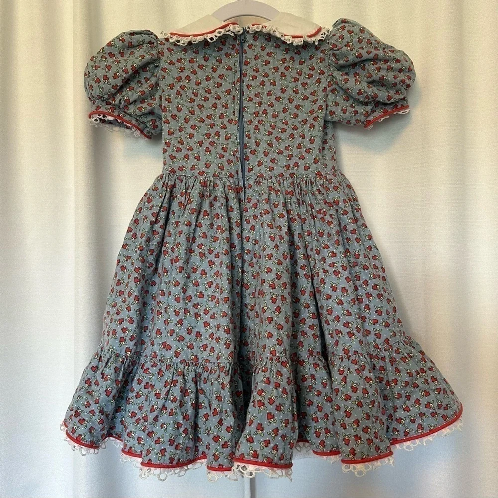 Vintage Daisy Kingdom Dress Floral Sz 2T Peter Pan Collar Eyelet Edge Petticoat